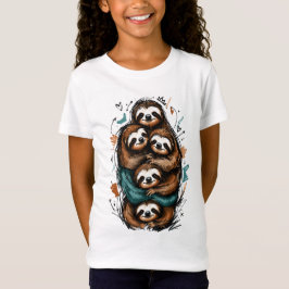 キュートなナマケモノファミリースタック – 面白い手描きデザイン Tシャツ