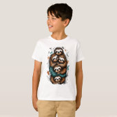 キュートなナマケモノファミリースタック – 面白い手描きデザイン Tシャツ (正面フル)