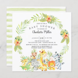 キュートなニュートラルなジャングル動物のベビースシャワー 招待状
