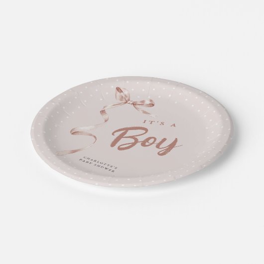 キュートなニュートラルなリボン男の子の赤ちゃんシャワー ペーパープレート (アングル)