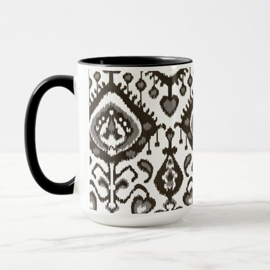 キュートなニュートラルな白黒イカットの部族模様 マグカップ (左)