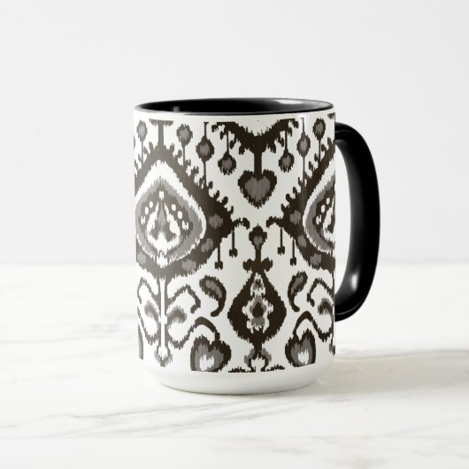 キュートなニュートラルな白黒イカットの部族模様 マグカップ (正面右)