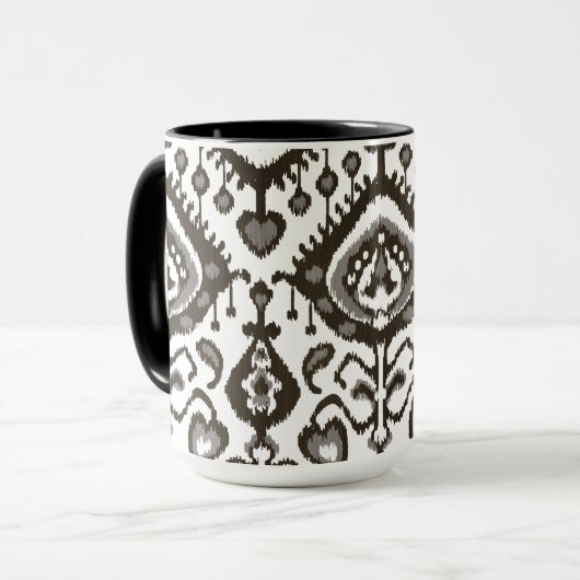 キュートなニュートラルな白黒イカットの部族模様 マグカップ (正面左)