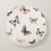 キュートなニュートラルな蝶、ミュートされたトーン淡い色のピンク ラウンドクッション (裏面)