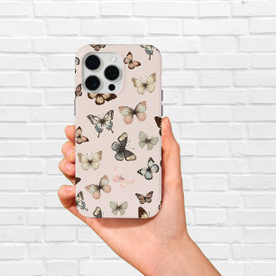 キュートなニュートラルな蝶、ミュートされたトーン淡い色のピンク iPhone 15 PRO MAXケース