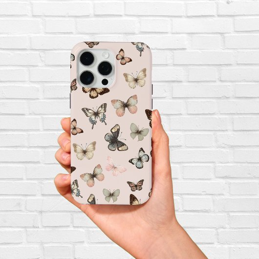 キュートなニュートラルな蝶、ミュートされたトーン淡い色のピンク Case-Mate iPhoneケース