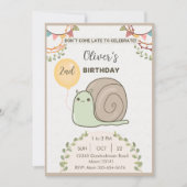 キュートなニュートラルベージュカタツムリ誕生日パーティーの招待状 招待状 (正面)