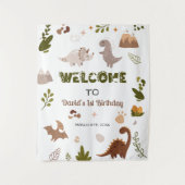 キュートなニュートラル恐竜パーティータペストリー歓迎サイン タペストリー (正面)