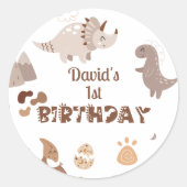 キュートなニュートラル恐竜誕生日シール ラウンドシール (正面)