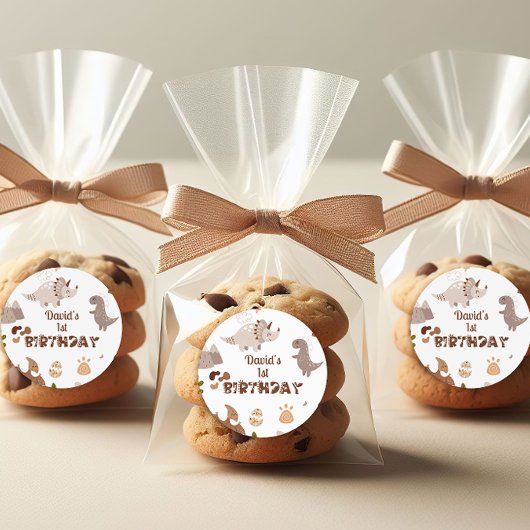 キュートなニュートラル恐竜誕生日シール ラウンドシール