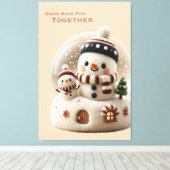 キュートなニードルフェルトの雪だるまのスノーグローブ キャンバスプリント (インサイチュ (ウッドフロア))