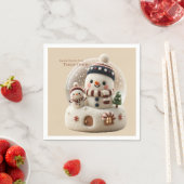 キュートなニードルフェルトの雪だるまのスノーグローブ スタンダードカクテルナプキン (インサイチュ)