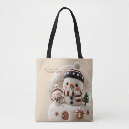キュートなニードルフェルトの雪だるまのスノーグローブ トートバッグ