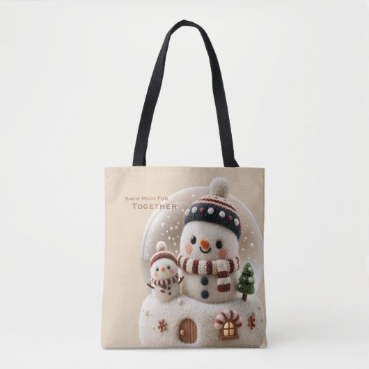 キュートなニードルフェルトの雪だるまのスノーグローブ トートバッグ (正面)