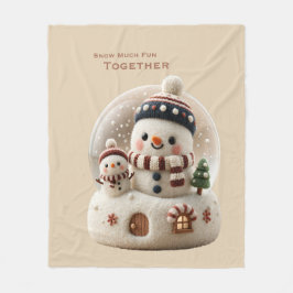 キュートなニードルフェルトの雪だるまのスノーグローブ フリースブランケット