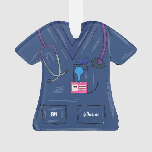 キュートなネイビーパーソナライズされたナーススクラブクリスマス オーナメント (裏面)