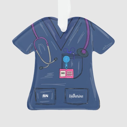 キュートなネイビーパーソナライズされたナーススクラブクリスマス オーナメント (正面)