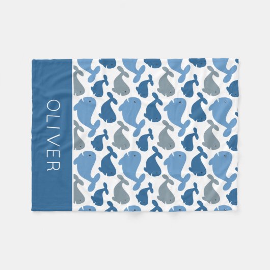 キュートなネイビーブルーグレイパーソナライズされたクジラ フリースブランケット (正面(横))
