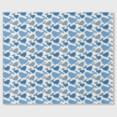 キュートなネイビーブルーグレーホエールキッズ ラッピングペーパー (フラット)