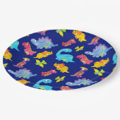 キュートなネイビーブルーパターン恐竜誕生日 ペーパープレート (アングル)