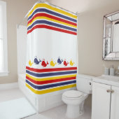 キュートなネイビーブルーレッドイエローホエーストライプのル シャワーカーテン (インサイチュ)