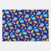 キュートなネイビーブルー、イエロー&パープル恐竜誕生日 ラッピングペーパーシート (正面)