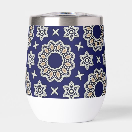 キュートなネイビーホワイト&金ゴールドマンダラドットアートデザイン (正面)