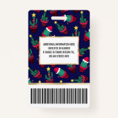 キュートなネイビー飾ブサボテンの木のクリスマスライト バッジ (裏面)