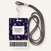 キュートなネイビー飾ブサボテンの木のクリスマスライト バッジ (裏面ランヤード)