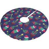 キュートなネイビー飾ブサボテンの木のクリスマスライト ブラッシュドポリエステルツリースカート (アングル)