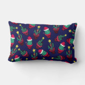 キュートなネイビー飾ブサボテンの木のクリスマスライト ランバークッション (裏面)
