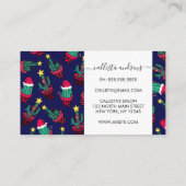 キュートなネイビー飾ブサボテンの木のクリスマスライト 名刺 (裏面)