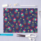 キュートなネイビー飾ブサボテンの木のクリスマスライト 薄葉紙 (クラフト)