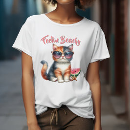 キュートなネコのビーチスタイル Tシャツ