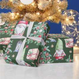 キュートなノームのクリスマスツリーホリデーパターンのギフト包装 ラッピングペーパー