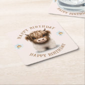 キュートなハイランズスコティッシュカウズ スクエアペーパーコースター (アングル)