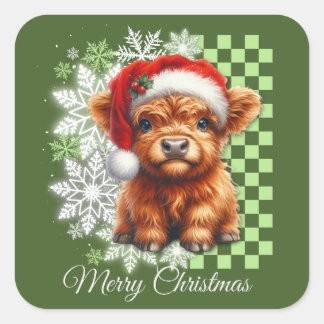 キュートなハイランドカウのクリスマス スクエアシール