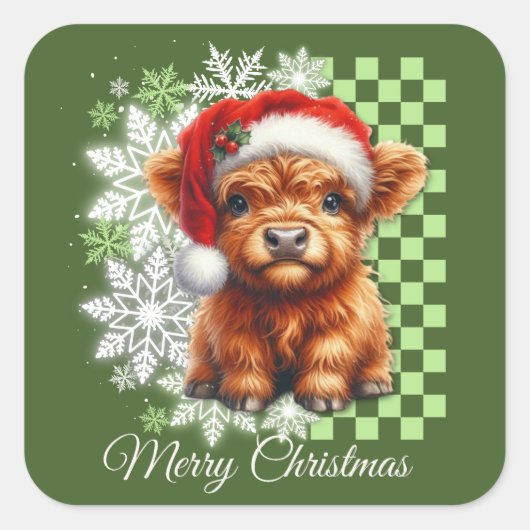 キュートなハイランドカウのクリスマス スクエアシール (正面)