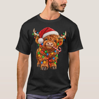 キュートなハイランドカウのクリスマス ライト - クリスマスの牛 Tシャツ