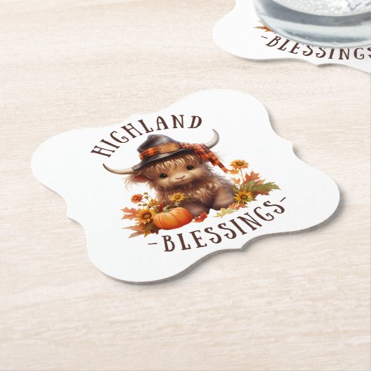 キュートなハイランドカウサンクスギビング恵み ペーパーコースター (アングル)