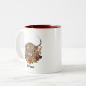 キュートなハイランド牛と秋の花パーソナライズされた ツートーンマグカップ (正面左)