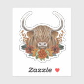 キュートなハイランド牛と秋の花 シール (シート)