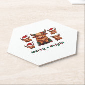 キュートなハイランド牛のメリークリスマスと明るいスコット ペーパーコースター (アングル)