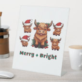 キュートなハイランド牛のメリークリスマスと明るいスコット 台座サイン (インサイチュ)