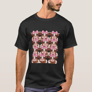 キュートなハイランド牛コケットがピンクリボン癌を弓 Tシャツ