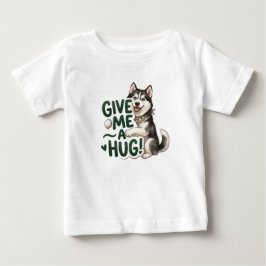 キュートなハスキーに抱きしめて!かわいい犬のデザイン ベビーTシャツ