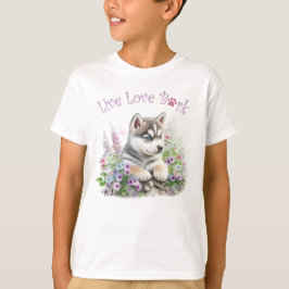 キュートなハスキー犬の花 Tシャツ