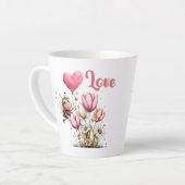 キュートなハチのハートと花 カフェラテマグ (左アングル)