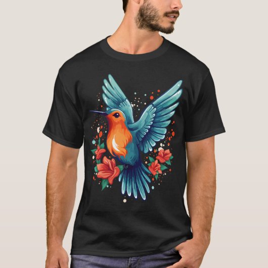 キュートなハチドリと花々 I Tシャツ (正面)