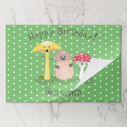 キュートなハッピーキノコ菌漫画イラストレーション ペーパーパッド (折り畳み)